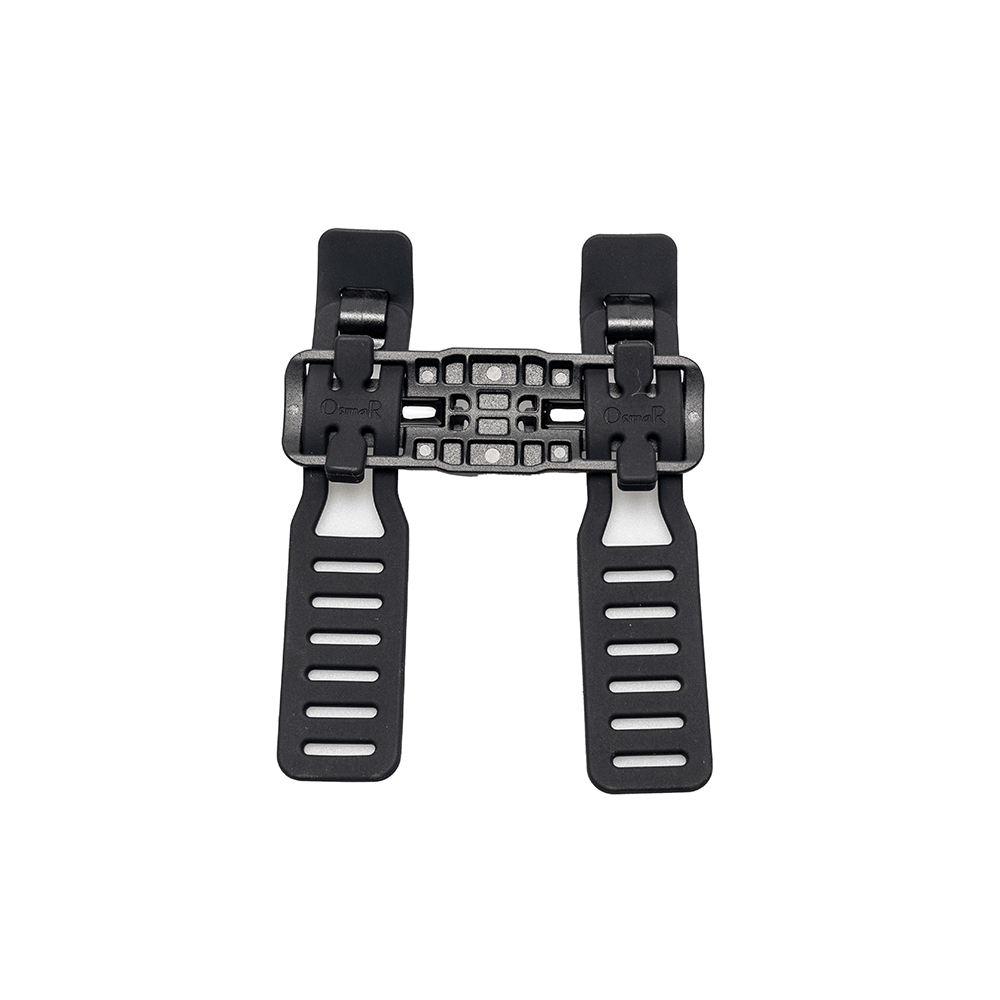Flexible black silicone mounting straps with multiple adjustment holes for the ADO AQS Magnetic Quick Attach base, ideal for handlebars and frame tubes.