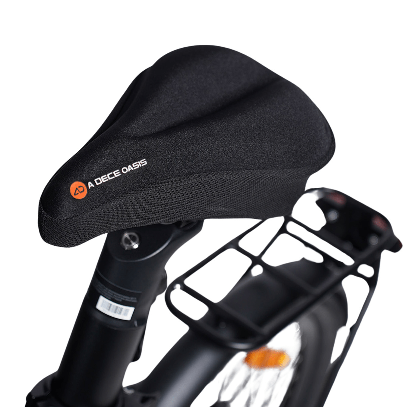 ADO saddle cover fitted on an electric bike saddle