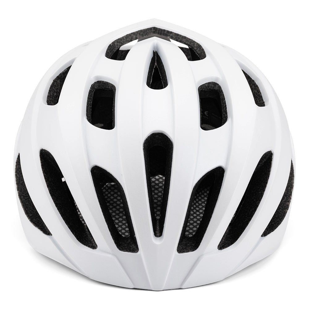 Front view of the ADO white adjustable bike helmet White