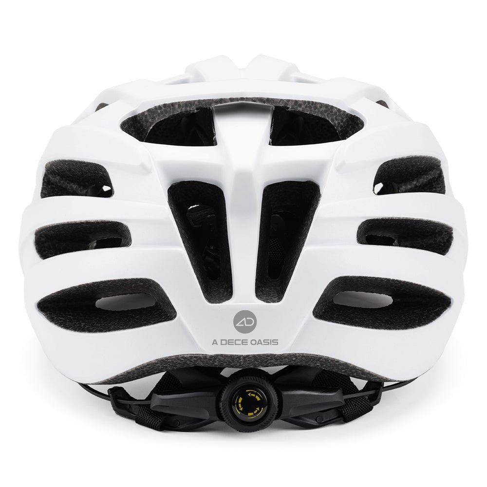 Rear ventilation openings on the ADO white bike helmet White